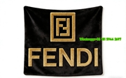 Fendi Gold FF Monogram Black Background Flannel Sofa Throw Blanket IMG_9384